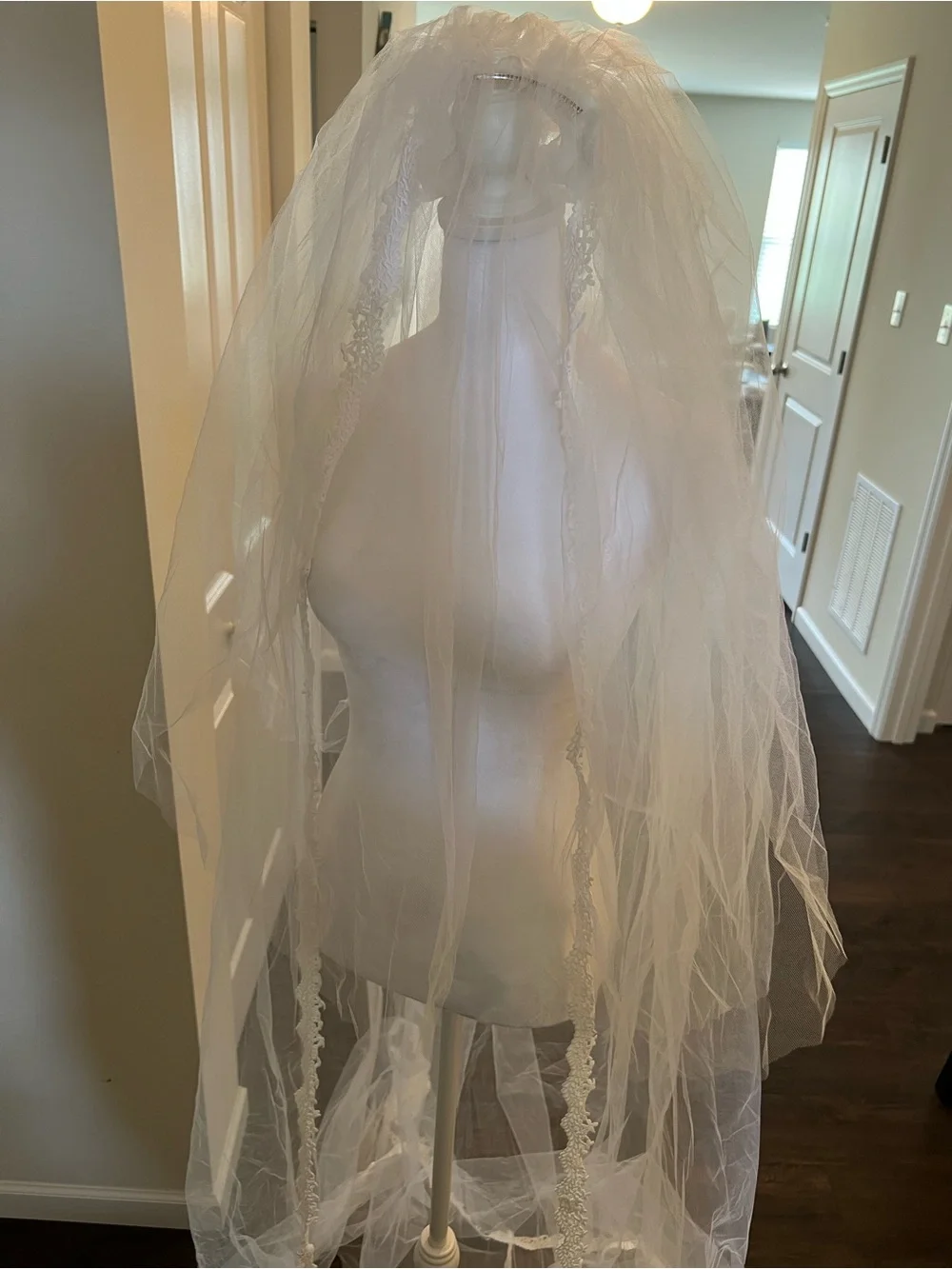 Long White Lace-Edged Bridal Veil
